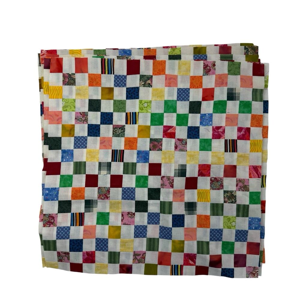 9 Quilt Postage Stamp Handmade Patchwork Panels 17.5" Square Topper Unfinished